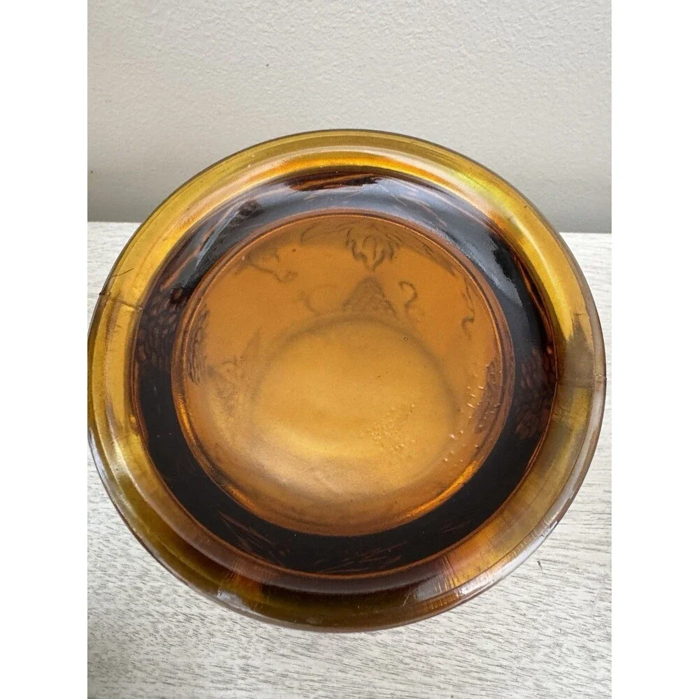 Vintage Marigold Carnival Glass Grape & Cable Biscuit Jar Cookie Jar w/ Lid 8”